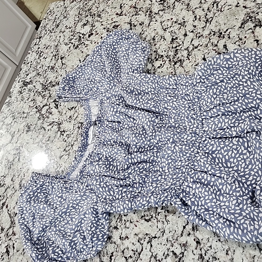Sincerely Jules Medium Jumpsuit. Blue/White. 2 Pockets. Elastic Waist & Top - Picture 3 of 11